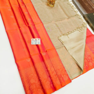 Unique Design Pure Soft Silk Saree Fanta Orange Color w/ Blouse