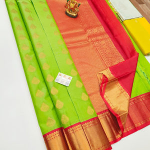 New Design Pure Soft Silk Saree Parrot Green Color w/ Blouse