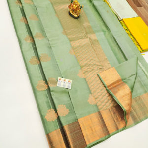 Trendy and Latest Design Pure Soft Silk Saree Pista Green Color w/ Blouse