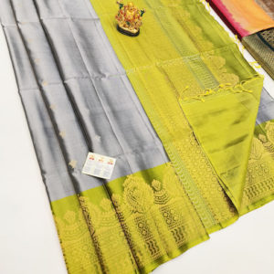 Latest Design Pure Soft Silk Saree Gray and Lemon Green Color w/ Blouse