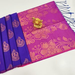 Trendy Design Butta Mphoss Saree Blue Color w/ Blouse