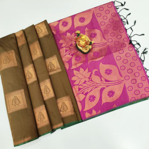 Beautiful Design Butta Mphoss Saree Dark Olive Green Color w/ Blouse