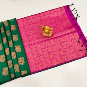 Butta Mphoss Saree Green and Pink Color w/ Blouse