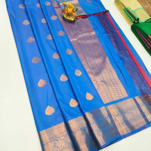 New Design High Fancy Kanjivaram Silk Saree Mix Blue Color w/ Blouse
