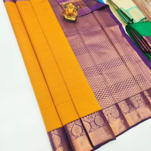 Latest Design High Fancy Kanjivaram Silk Saree Mix Mango Yellow Color w/ Blouse