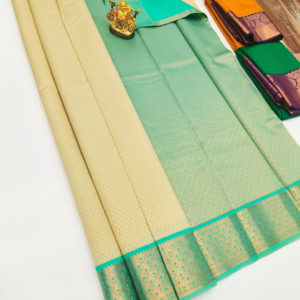 Trendy Design High Fancy Kanjivaram Silk Saree Mix Off White Color w/ Blouse