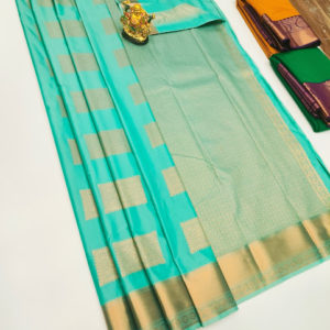 High Fancy Kanjivaram Silk Saree Mix Teal Green Color w/ Blouse