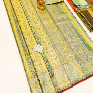 Kanjivaram Pure Wedding Silk Saree Butter Yellow Color w/ Blouse