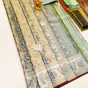 New Design Kanjivaram Pure Wedding Silk Saree Cream and Off White Color w/ Blouse