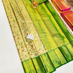 New Design Kanjivaram Pure Wedding Silk Saree Cream Color w/ Blouse