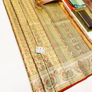 Unique Design Kanjivaram Pure Wedding Silk Saree Multi Color w/ Blouse