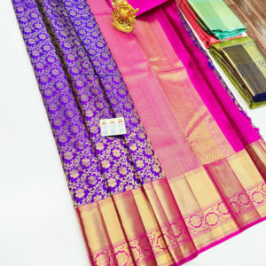 Latest And Trendy Design Kanjivaram Pure Wedding Silk Saree Purple Color w/ Blouse