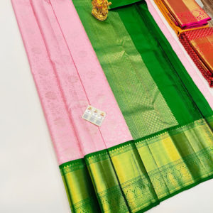 Kanjivaram Pure Wedding Silk Saree Rose Color w/ Blouse