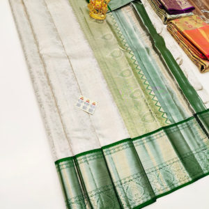 Silver Zari Work Kanjivaram Pure Wedding Silk Saree White Color w/ Blouse