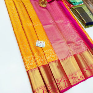 Kanjivaram Pure Wedding Silk Saree Yellow Color w/ Blouse
