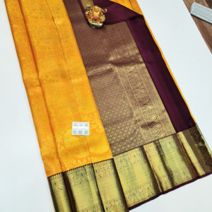 Latest Design Kanjivaram Pure Wedding Silk Saree Yellow Color w/ Blouse