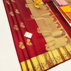 Beautiful Design Pure Kanjivaram Fancy Silk Saree Red Color w/ Blouse