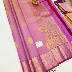Beautiful Design Pure Kanjivaram Fancy Silk Saree Double Shade ( Rose, Yellow) Color w/ Blouse