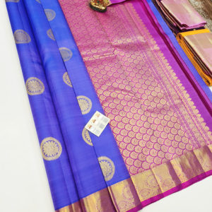 New Design Pure Kanjivaram Fancy Silk Saree Ink Blue Color w/ Blouse