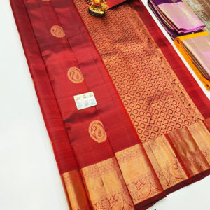 Beautiful Design Pure Kanjivaram Fancy Silk Saree Kumkum Red Color w/ Blouse