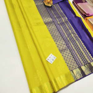 New Design Pure Kanjivaram Fancy Silk Saree Lemon Yellow Color w/ Blouse