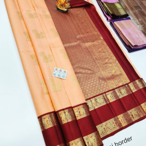 Pure Kanjivaram Fancy Silk Saree Light Peach Color w/ Blouse