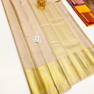 Latest Design Pure Kanjivaram Fancy Silk Saree Off White Color w/ Blouse