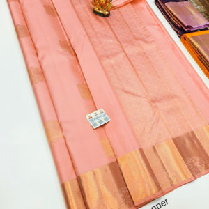 Pure Kanjivaram Fancy Silk Saree Peach Color w/ Blouse