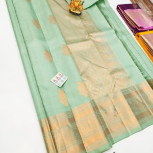 Trendy Design Pure Kanjivaram Fancy Silk Saree Pista Color w/ Blouse