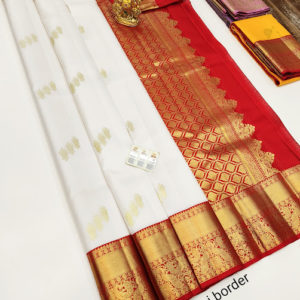 Unique Design Pure Kanjivaram Fancy Silk Saree Pure White Color w/ Blouse