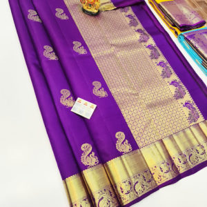Trendy Design Pure Kanjivaram Fancy Silk Saree Purple Color w/ Blouse