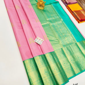 Unique Design Pure Kanjivaram Fancy Silk Saree Rose Color w/ Blouse