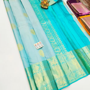 Latest Design Pure Kanjivaram Fancy Silk Saree Sky Blue Color w/ Blouse