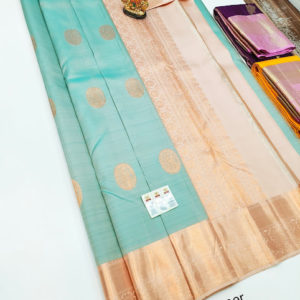 Pure Kanjivaram Fancy Silk Saree Teal Green Color w/ Blouse