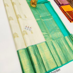 Latest Design Pure Kanjivaram Fancy Silk Saree White Color w/ Blouse