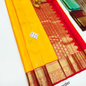 Trendy Design Pure Kanjivaram Fancy Silk Saree Yellow Color w/ Blouse