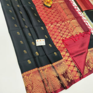Beautiful Design Pure Soft Silks Saree Black and Red Color w/ Blouse
