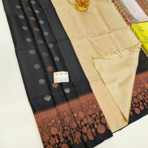 Unique Different Design Pure Soft Silk Saree Black Color w/ Blouse