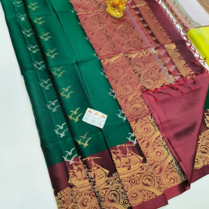 Nature Design Pure Soft Silk Saree Bottle Green Color w/ Blouse