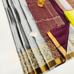 Trendy Design Pure Soft Silk Saree Gray and Gold Color w/ Blouse