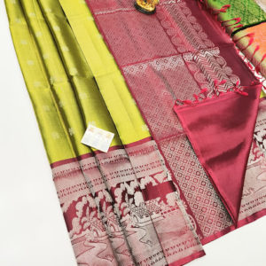 Nature Design Pure Soft Silk Saree Lemon Green Color w/ Blouse