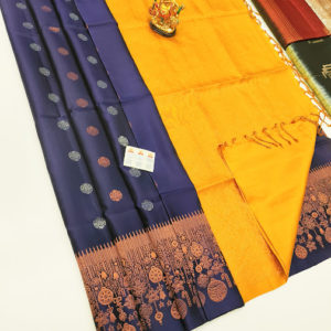 Trendy and Latest Design Pure Soft Silks Saree Navy Blue Color w/ Blouse