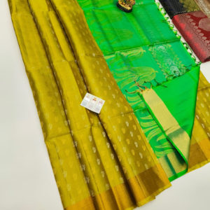 Trendy Design Pure Soft Silk Saree Olive Green Color w/ Blouse