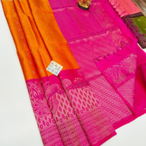Pure Soft Silk Saree Orange and Pink Color w/ Blouse