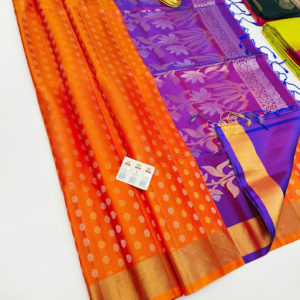 Unique Design Pure Soft Silk Saree Orange Color w/ Blouse
