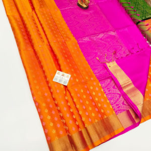 Beautiful Design Pure Soft Silk Saree Orange Color w/ Blouse