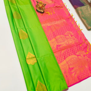 Latest Design Butta Mphoss Saree Lemon Green Color w/ Blouse