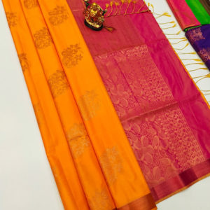 Latest and Trendy Design Butta Mphoss Saree Yellow Color w/ Blouse