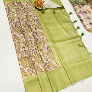 Mango Design High Fancy Kanjivaram Silk Saree Mix Cream Color w/ Blouse