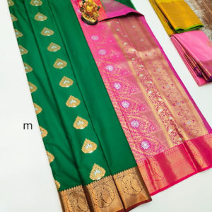 High Fancy Kanjivaram Silk Saree Mix Green Color w/ Blouse